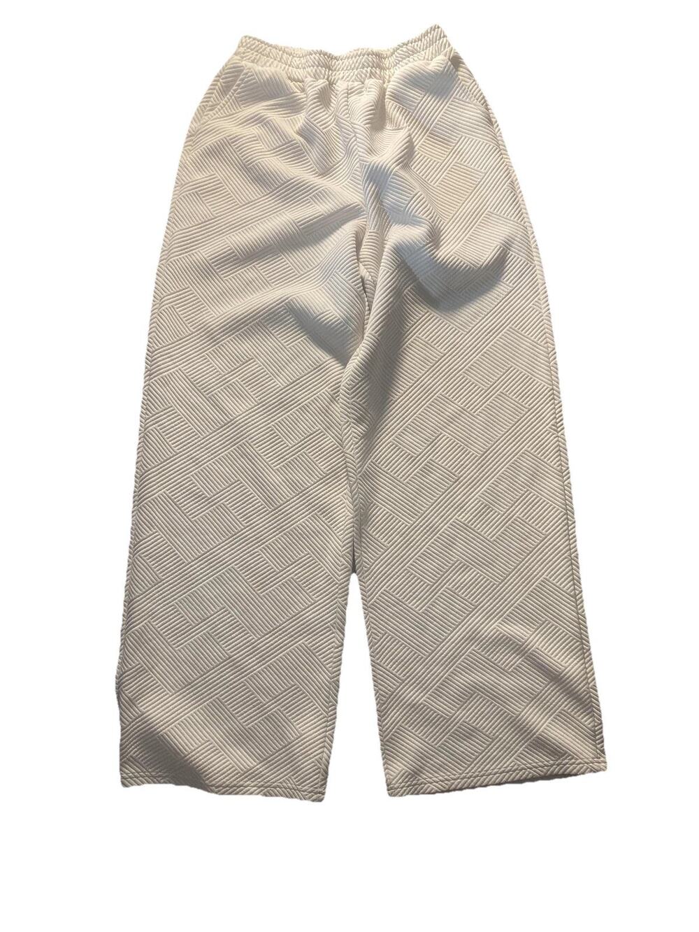 C'ISA Sweatpants Womens Small White Quilted Textured Knit Elastic Waist Relaxed